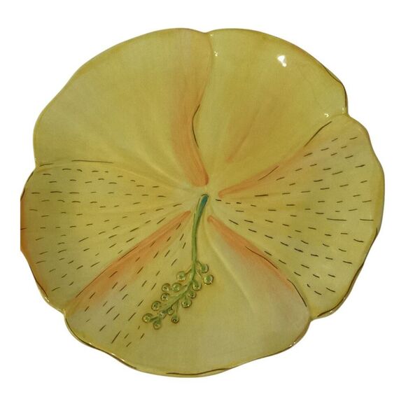Sunset Grove By Nobel Excellence Salad Plates Yellow & Green Flower Set Of 2 - Picture 2 of 7